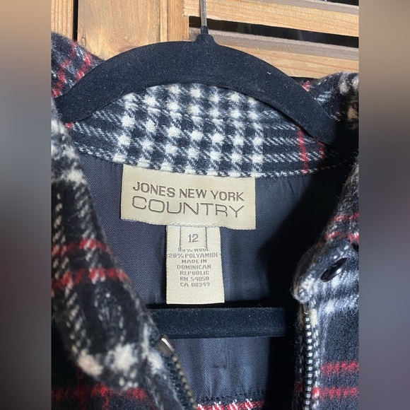 Vintage wool blend black,red plaid,Jones NY Country lightweight zip jacket SZ-12 - Picture 4 of 9